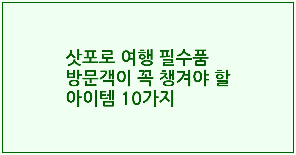 삿포로 여행 필수품 방문객이 꼭 챙겨야 할 아이템 10가지